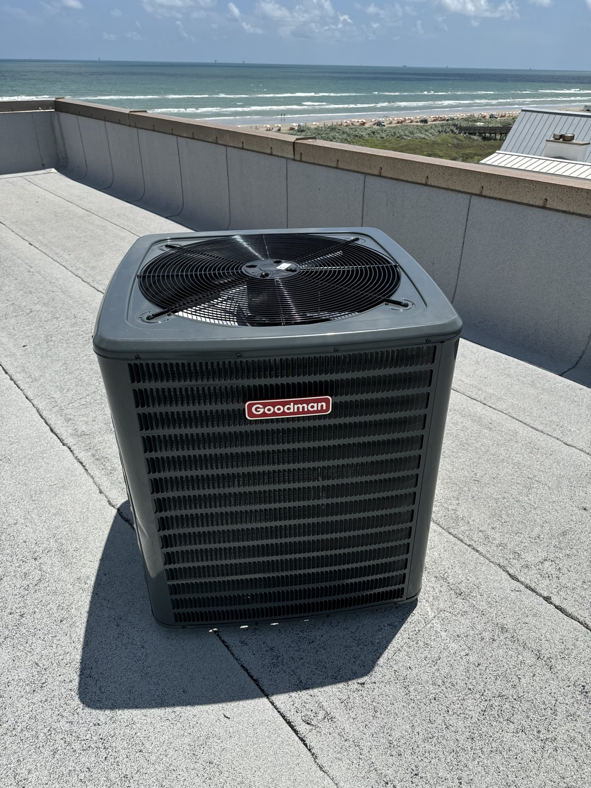Air conditioning condenser installed at a Coastal Bend beachfront property